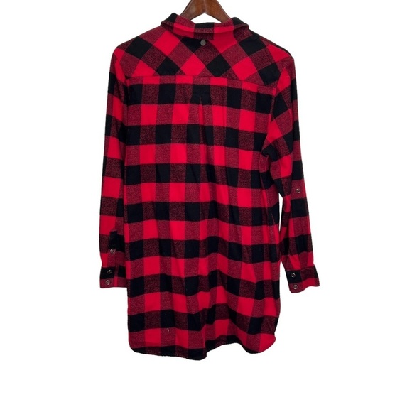 Soft Surroundings Red Black Buffalo Plaid Faux Leather Pocket Button Up Size L - Picture 2 of 10